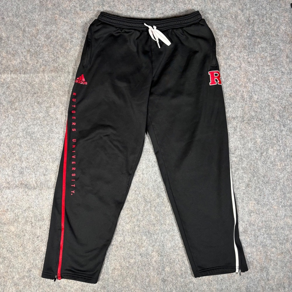 Adidas Rutgers University Track Pants Mens XL Black Red Embroidered NCAA Sport
